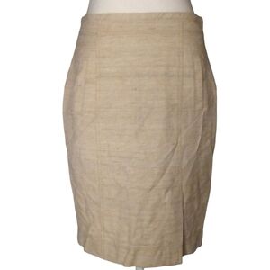 Ann Taylor Khaki Tweed Feel Tussah Silk Cotton Blend Pencil Skirt Pockets 8P